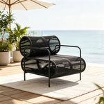 SOLARA Modern Outdoor Rattan Lounge Chair Hand-Woven Rattan Aluminium Frame for Patio Balcony Garden - Black