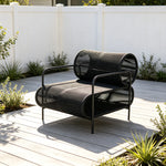SOLARA Modern Outdoor Rattan Lounge Chair Hand-Woven Rattan Aluminium Frame for Patio Balcony Garden - Black