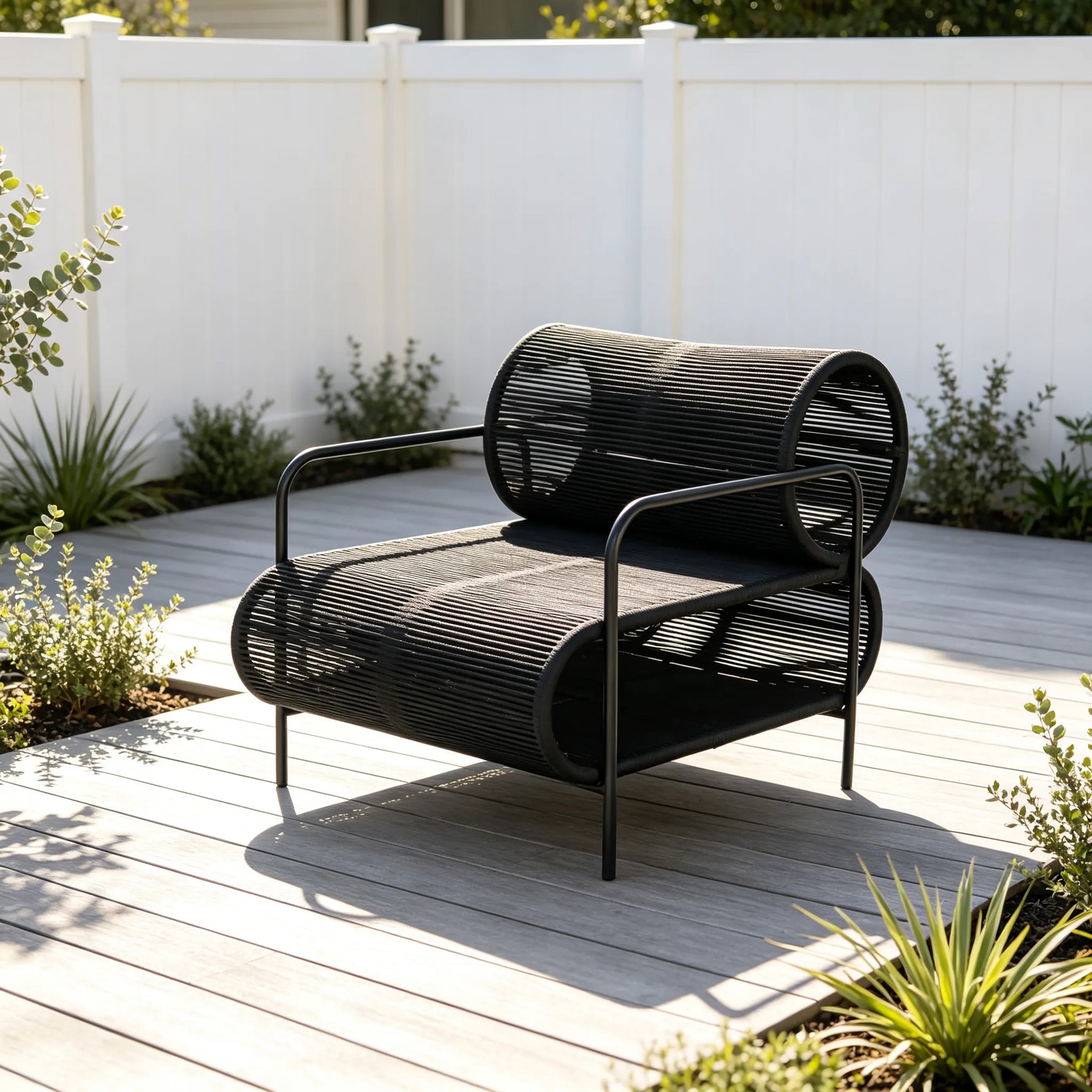 SOLARA Modern Outdoor Rattan Lounge Chair Hand-Woven Rattan Aluminium Frame for Patio Balcony Garden - Black
