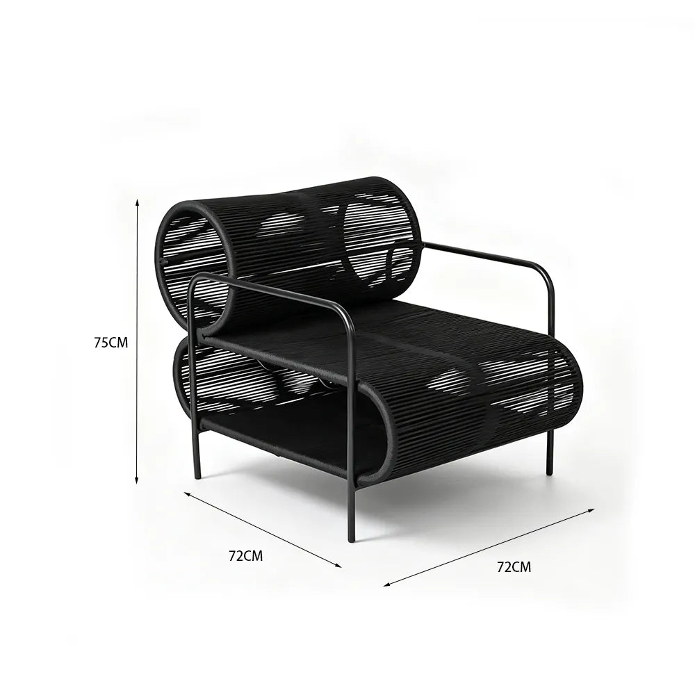 SOLARA Modern Outdoor Rattan Lounge Chair Hand-Woven Rattan Aluminium Frame for Patio Balcony Garden - Black