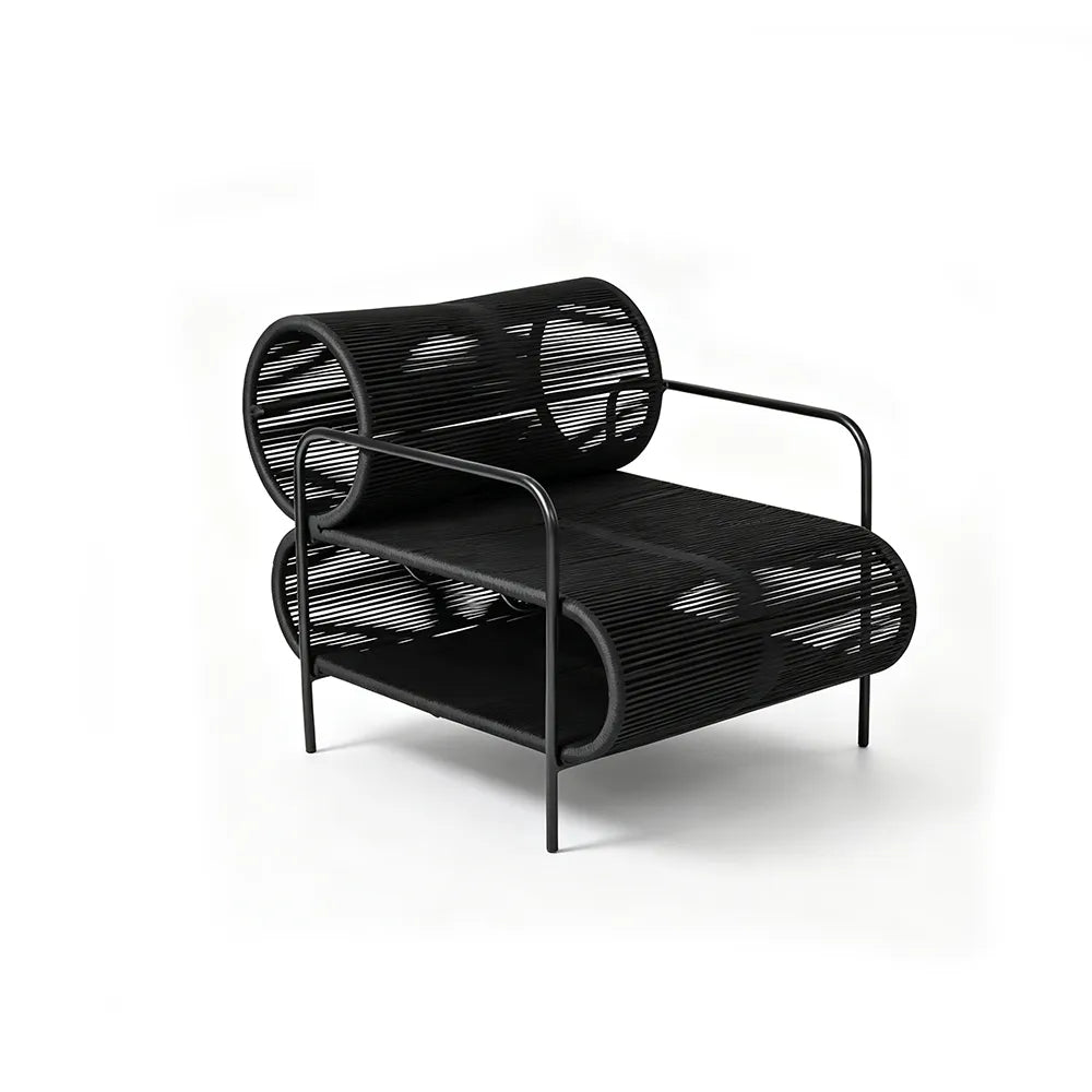 SOLARA Modern Outdoor Rattan Lounge Chair Hand-Woven Rattan Aluminium Frame for Patio Balcony Garden - Black