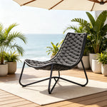 SOLARA Modern Outdoor Semi-Reclining Lounge Chair Olefin Rope Weaving Aluminium Frame for Patio Balcony Garden - Dark Grey