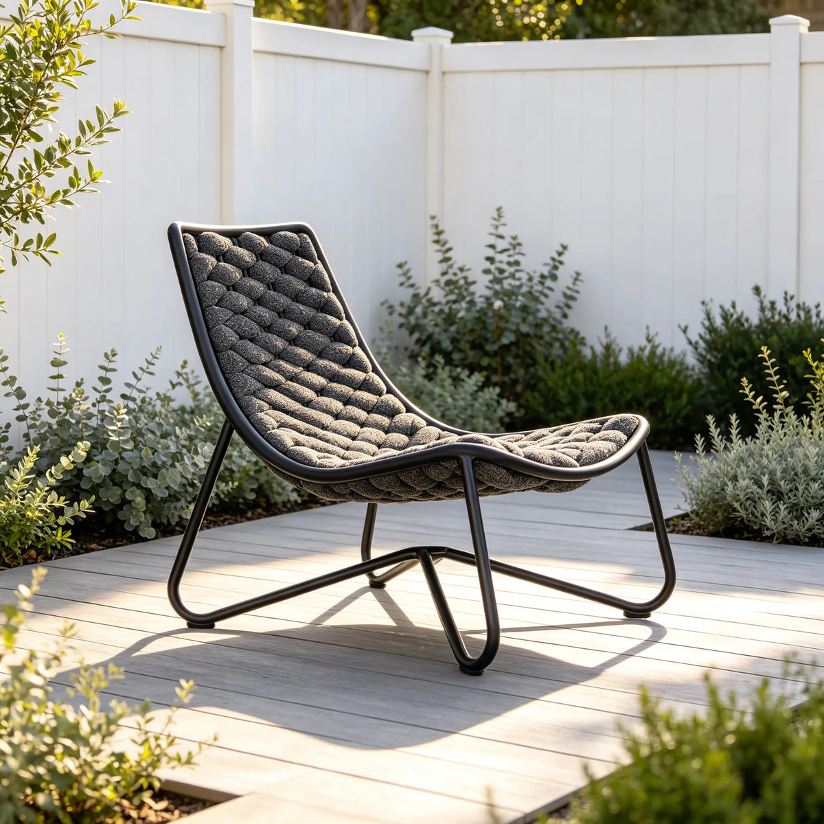 SOLARA Modern Outdoor Semi-Reclining Lounge Chair Olefin Rope Weaving Aluminium Frame for Patio Balcony Garden - Dark Grey