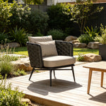 SOLARA Modern Outdoor Lounge Chair Olefin Rope Weaving Aluminium Frame Waterproof Cushions for Patio Balcony Garden - Taupe