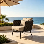 SOLARA Modern Outdoor Lounge Chair Olefin Rope Weaving Aluminium Frame Waterproof Cushions for Patio Balcony Garden - Taupe