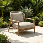 SOLARA Nordic Outdoor Low-Back Lounge Chair Aluminium Frame Wood-Grain Finish Woven Rope for Patio Balcony Garden - Beige