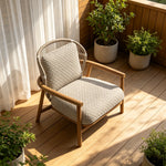 SOLARA Nordic Outdoor Low-Back Lounge Chair Aluminium Frame Wood-Grain Finish Woven Rope for Patio Balcony Garden - Beige