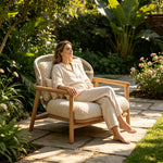 SOLARA Nordic Outdoor Low-Back Lounge Chair Aluminium Frame Wood-Grain Finish Woven Rope for Patio Balcony Garden - Beige