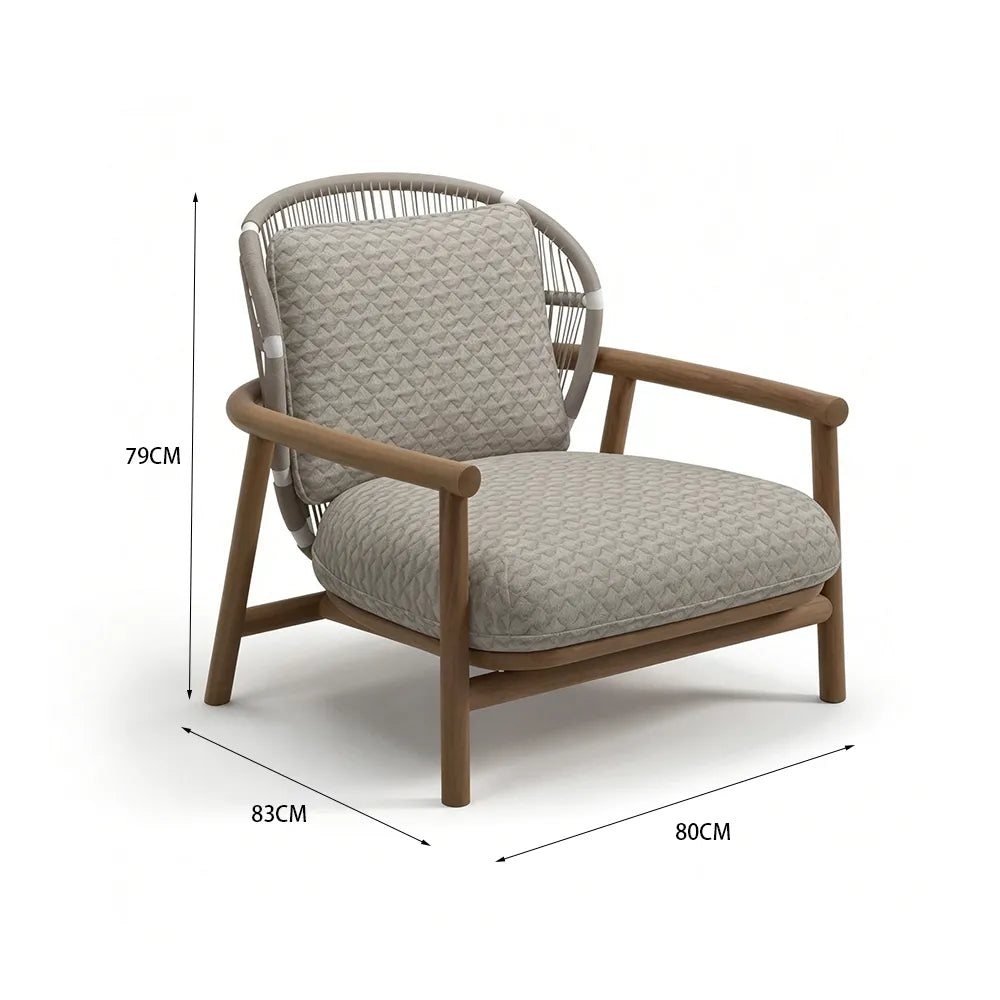 SOLARA Nordic Outdoor Low-Back Lounge Chair Aluminium Frame Wood-Grain Finish Woven Rope for Patio Balcony Garden - Beige