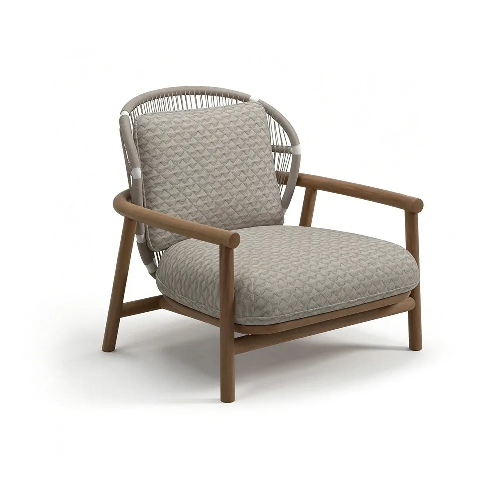 SOLARA Nordic Outdoor Low-Back Lounge Chair Aluminium Frame Wood-Grain Finish Woven Rope for Patio Balcony Garden - Beige