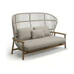 SOLARA Nordic Outdoor High-Back 2-Seater Sofa Aluminium Frame Wood-Grain Finish Woven Rope for Patio Balcony Garden - Beige
