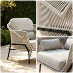 SOLARA Nordic Outdoor Lounge Chair Textilene Rope 2.0mm Aluminium Frame Waterproof Cushions for Patio Balcony Garden - White