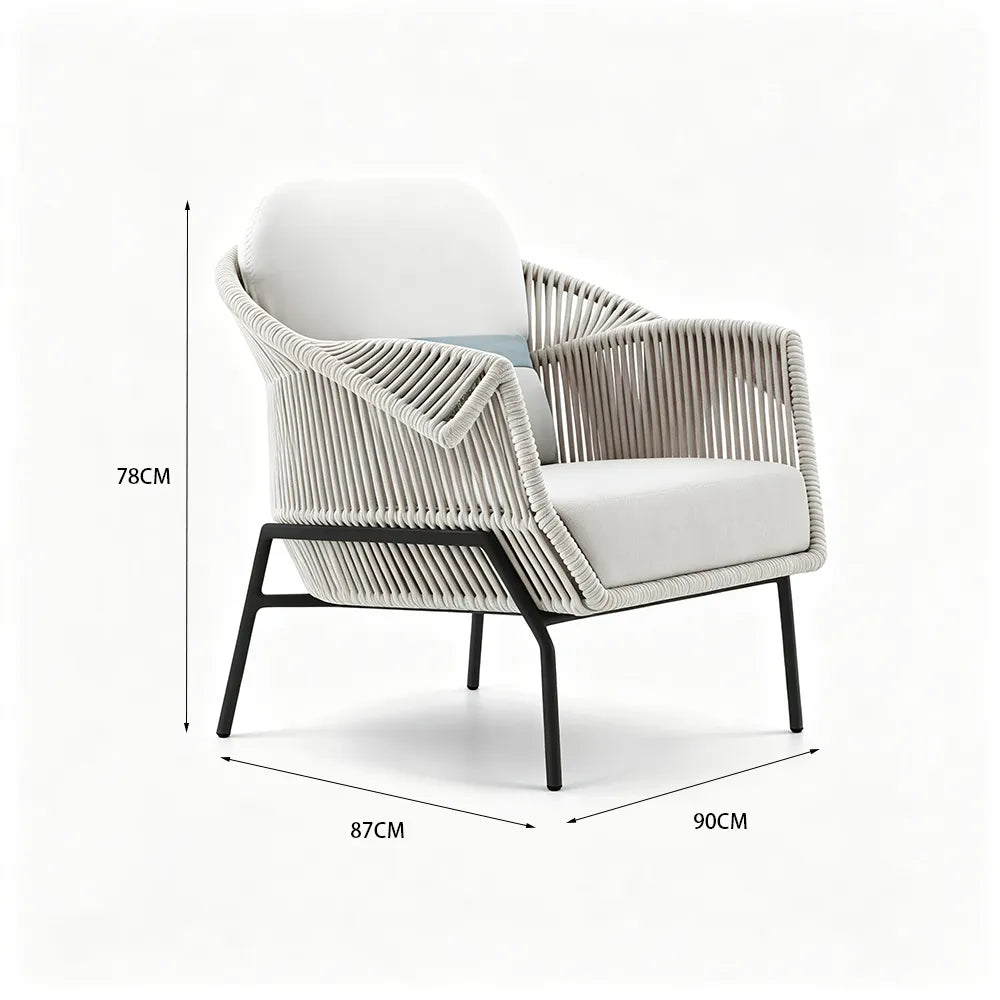 SOLARA Nordic Outdoor Lounge Chair Textilene Rope 2.0mm Aluminium Frame Waterproof Cushions for Patio Balcony Garden - White