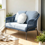 SOLARA Nordic Outdoor 2-Seater Sofa Textilene Rope 2.0mm Aluminium Frame Waterproof Cushions for Patio Balcony Garden - Blue