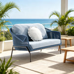 SOLARA Nordic Outdoor 2-Seater Sofa Textilene Rope 2.0mm Aluminium Frame Waterproof Cushions for Patio Balcony Garden - Blue