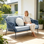 SOLARA Nordic Outdoor 2-Seater Sofa Textilene Rope 2.0mm Aluminium Frame Waterproof Cushions for Patio Balcony Garden - Blue