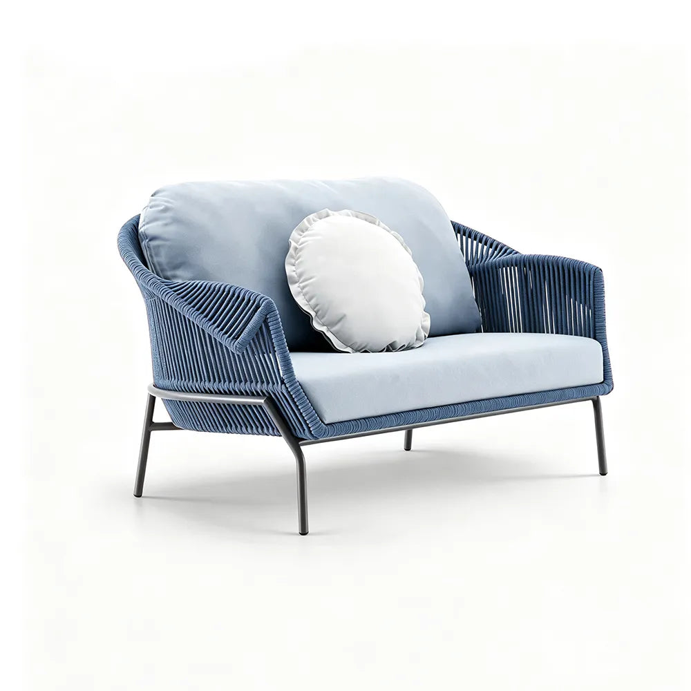 SOLARA Nordic Outdoor 2-Seater Sofa Textilene Rope 2.0mm Aluminium Frame Waterproof Cushions for Patio Balcony Garden - Blue