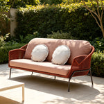 SOLARA Nordic Outdoor 3-Seater Sofa Textilene Rope 2.0mm Aluminium Frame Waterproof Cushions for Patio Balcony Garden - Terracotta
