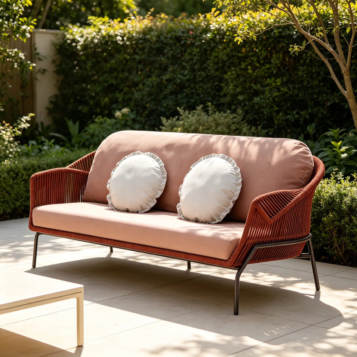 SOLARA Nordic Outdoor 3-Seater Sofa Textilene Rope 2.0mm Aluminium Frame Waterproof Cushions for Patio Balcony Garden - Terracotta