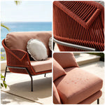 SOLARA Nordic Outdoor 3-Seater Sofa Textilene Rope 2.0mm Aluminium Frame Waterproof Cushions for Patio Balcony Garden - Terracotta