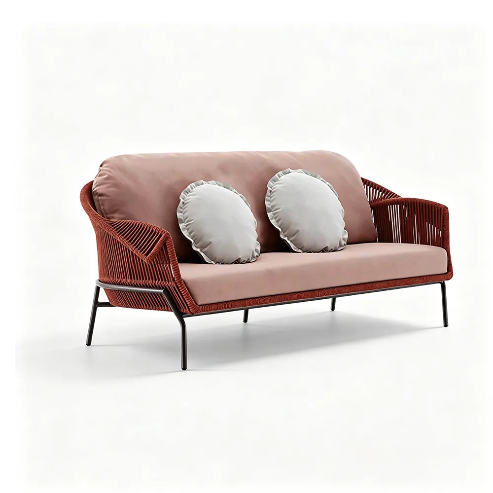 SOLARA Nordic Outdoor 3-Seater Sofa Textilene Rope 2.0mm Aluminium Frame Waterproof Cushions for Patio Balcony Garden - Terracotta