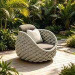 SOLARA Modern Outdoor Lounge Chair Hand-Woven Thick Rope 2.0mm Aluminium Frame for Patio Balcony Garden - Grey