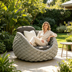 SOLARA Modern Outdoor Lounge Chair Hand-Woven Thick Rope 2.0mm Aluminium Frame for Patio Balcony Garden - Grey
