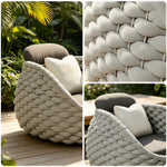 SOLARA Modern Outdoor Lounge Chair Hand-Woven Thick Rope 2.0mm Aluminium Frame for Patio Balcony Garden - Grey