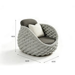 SOLARA Modern Outdoor Lounge Chair Hand-Woven Thick Rope 2.0mm Aluminium Frame for Patio Balcony Garden - Grey