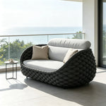 SOLARA Modern Outdoor 2-Seater Sofa Hand-Woven Thick Rope 2.0mm Aluminium Frame for Patio Balcony Garden - Dark Grey
