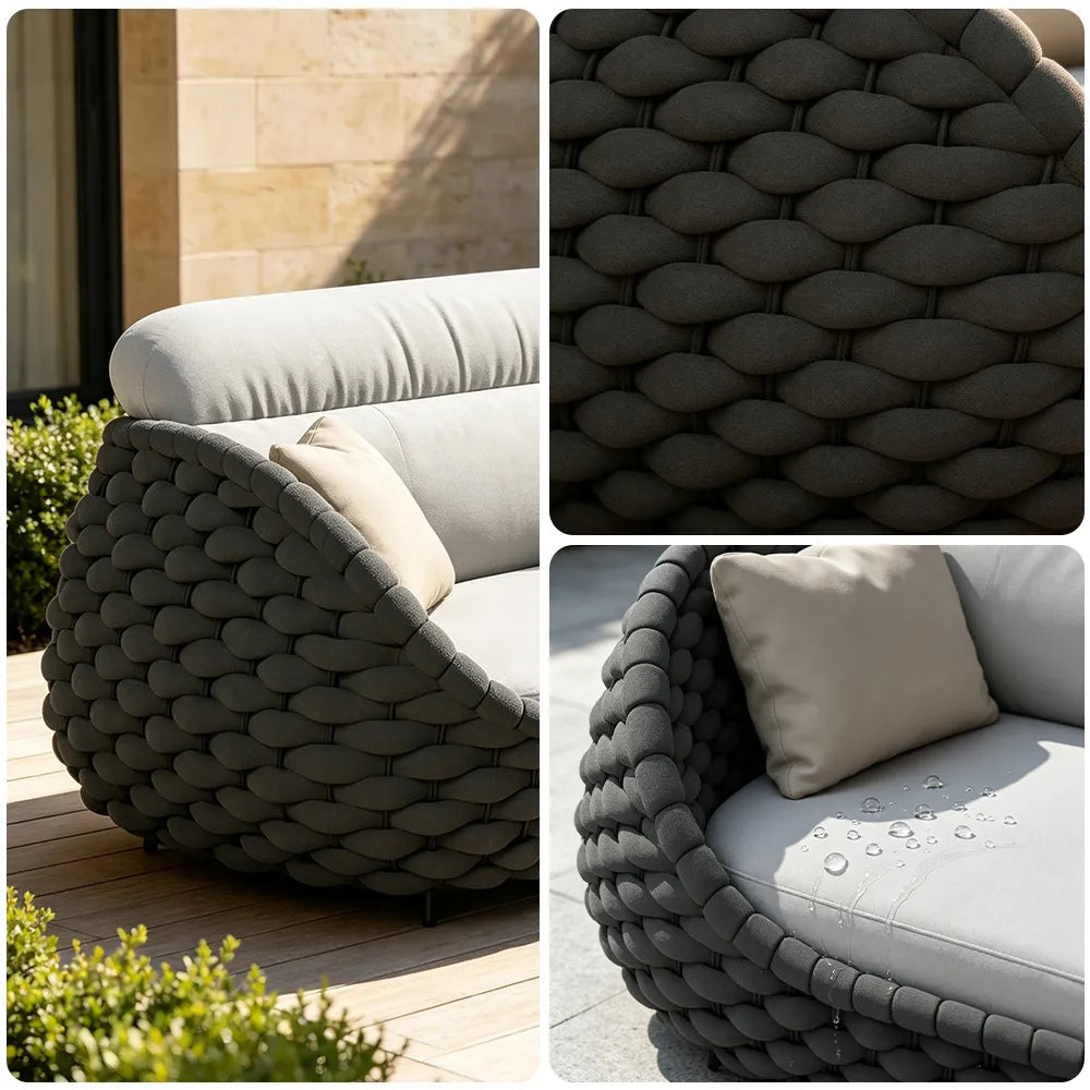 SOLARA Modern Outdoor 2-Seater Sofa Hand-Woven Thick Rope 2.0mm Aluminium Frame for Patio Balcony Garden - Dark Grey