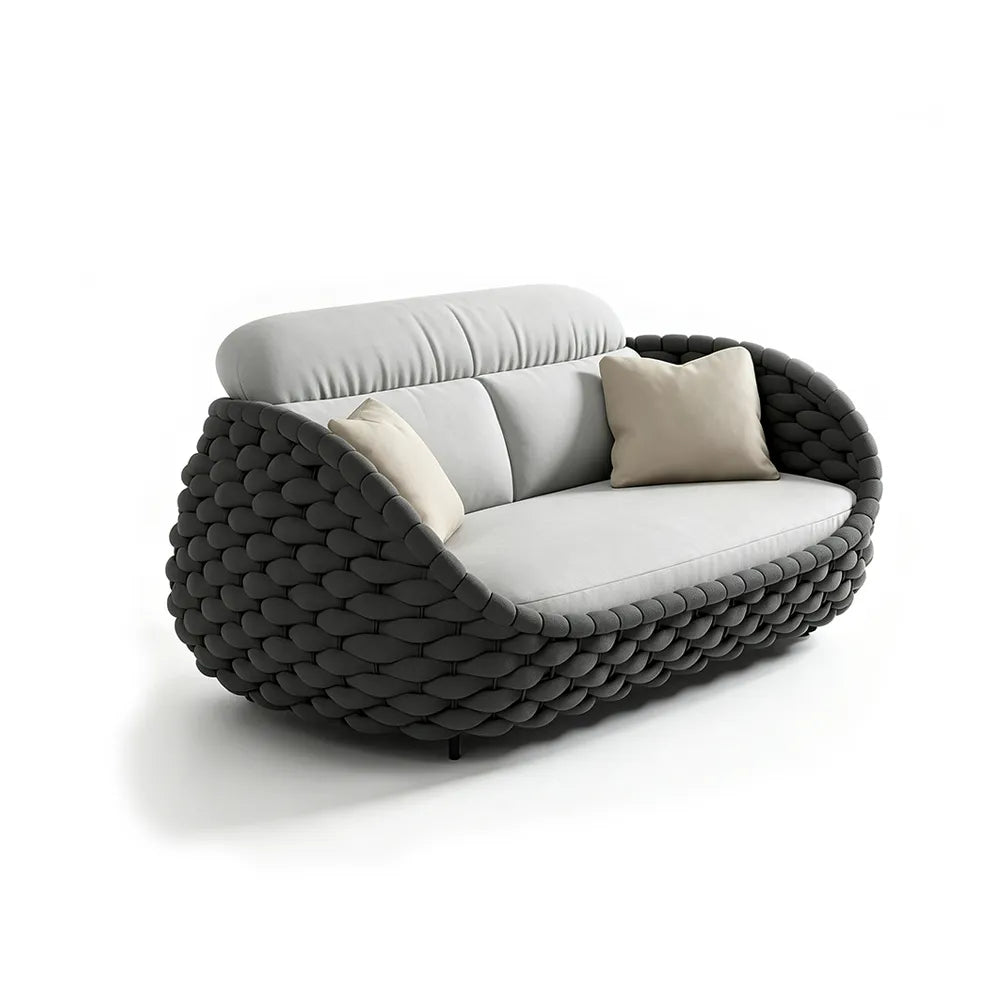SOLARA Modern Outdoor 2-Seater Sofa Hand-Woven Thick Rope 2.0mm Aluminium Frame for Patio Balcony Garden - Dark Grey