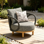 SOLARA Modern Outdoor Lounge Chair Olefin Rope Aluminium Frame Solid Teak Legs for Patio Balcony Garden - Dark Grey