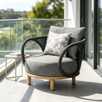 SOLARA Modern Outdoor Lounge Chair Olefin Rope Aluminium Frame Solid Teak Legs for Patio Balcony Garden - Dark Grey