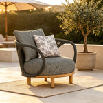 SOLARA Modern Outdoor Lounge Chair Olefin Rope Aluminium Frame Solid Teak Legs for Patio Balcony Garden - Dark Grey