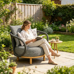 SOLARA Modern Outdoor Lounge Chair Olefin Rope Aluminium Frame Solid Teak Legs for Patio Balcony Garden - Dark Grey