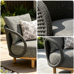 SOLARA Modern Outdoor Lounge Chair Olefin Rope Aluminium Frame Solid Teak Legs for Patio Balcony Garden - Dark Grey