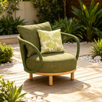SOLARA Modern Outdoor Lounge Chair Olefin Rope Aluminium Frame Solid Teak Legs for Patio Balcony Garden - Green