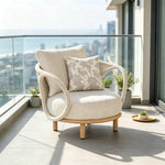 SOLARA Modern Outdoor Lounge Chair Olefin Rope Aluminium Frame Solid Teak Legs for Patio Balcony Garden - White