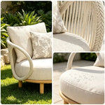 SOLARA Modern Outdoor Lounge Chair Olefin Rope Aluminium Frame Solid Teak Legs for Patio Balcony Garden - White