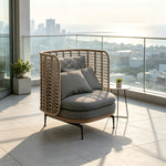 SOLARA Modern Outdoor Lounge Chair Olefin Rope 2mm Aluminium Frame Teak Detail Waterproof Cushions for Patio Garden - Grey