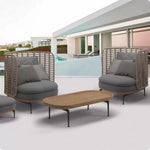 SOLARA Modern Outdoor Lounge Chair Olefin Rope 2mm Aluminium Frame Teak Detail Waterproof Cushions for Patio Garden - Grey