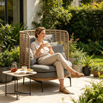SOLARA Modern Outdoor Lounge Chair Olefin Rope 2mm Aluminium Frame Teak Detail Waterproof Cushions for Patio Garden - Grey