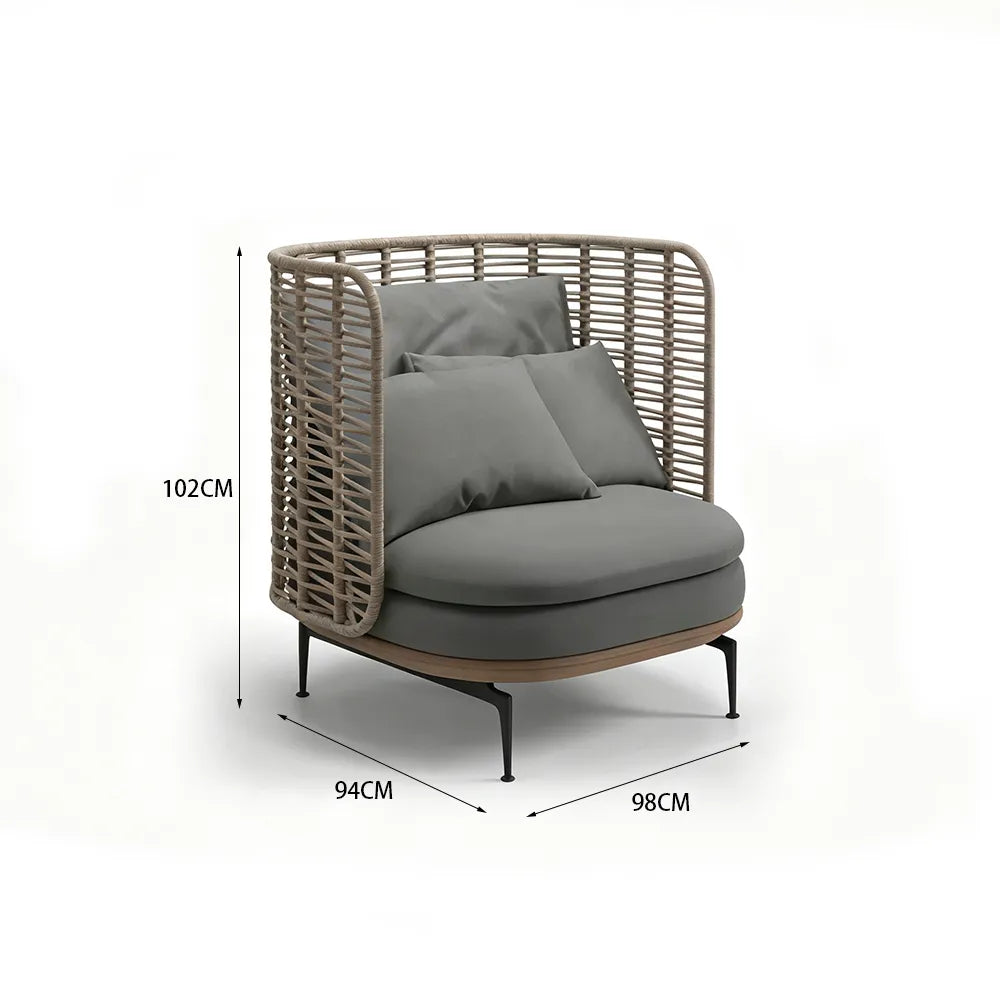 SOLARA Modern Outdoor Lounge Chair Olefin Rope 2mm Aluminium Frame Teak Detail Waterproof Cushions for Patio Garden - Grey