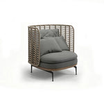 SOLARA Modern Outdoor Lounge Chair Olefin Rope 2mm Aluminium Frame Teak Detail Waterproof Cushions for Patio Garden - Grey