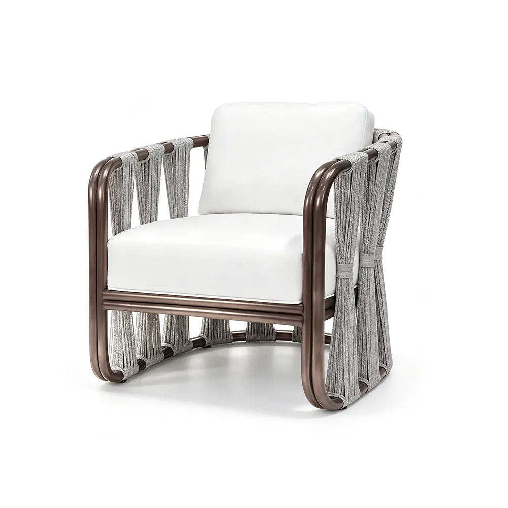 SOLARA Modern Outdoor Lounge Chair - Hand-Woven Rattan Rope - Aluminium Frame - Waterproof Cushions for Patio Balcony - Grey
