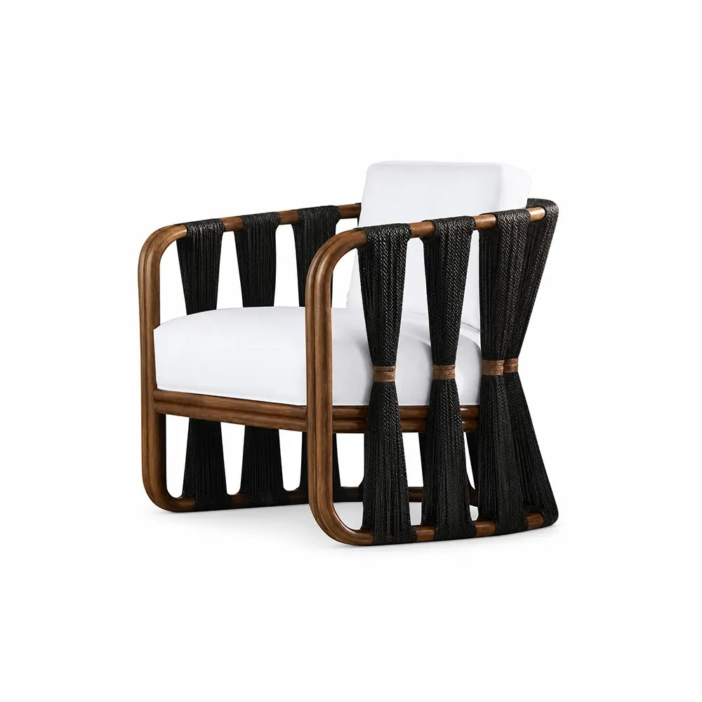 SOLARA Modern Outdoor Lounge Chair - Hand-Woven Rattan Rope - Aluminium Frame - Waterproof Cushions for Patio Balcony - Black