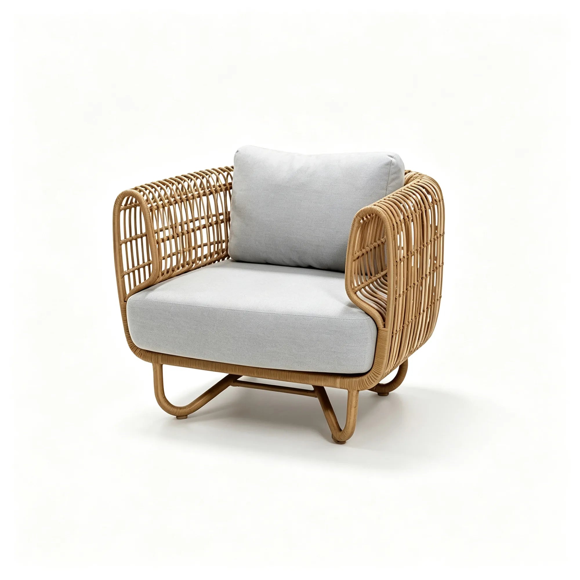 SOLARA Modern Outdoor Lounge Chair - Hand-Woven PE Rattan - Aluminium Frame - 80cm Patio Garden Armchair - Natural Grey