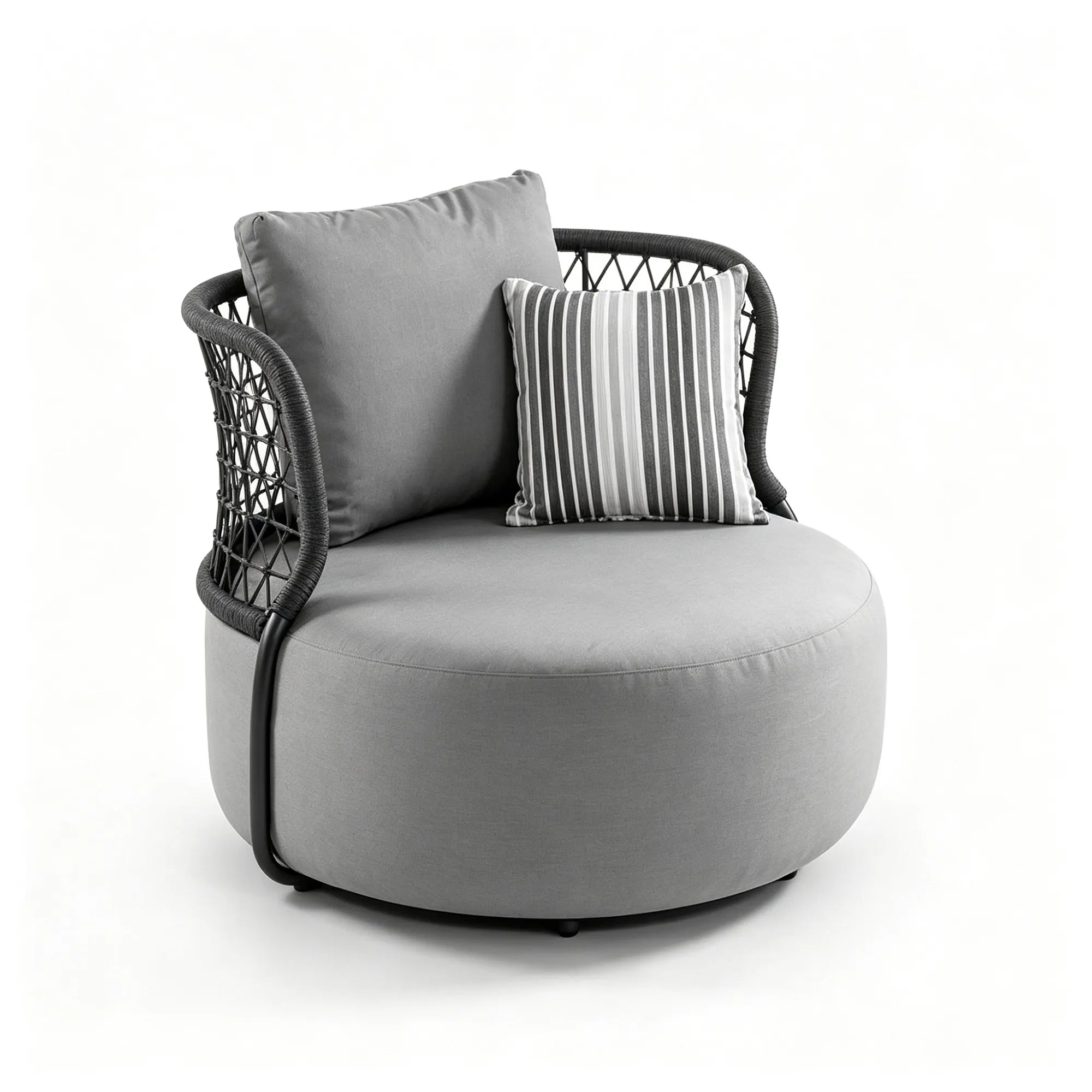 SOLARA Modern Outdoor Lounge Chair - Woven Rope Backrest - Aluminium Frame - Deep Seat Patio Garden Armchair - Grey