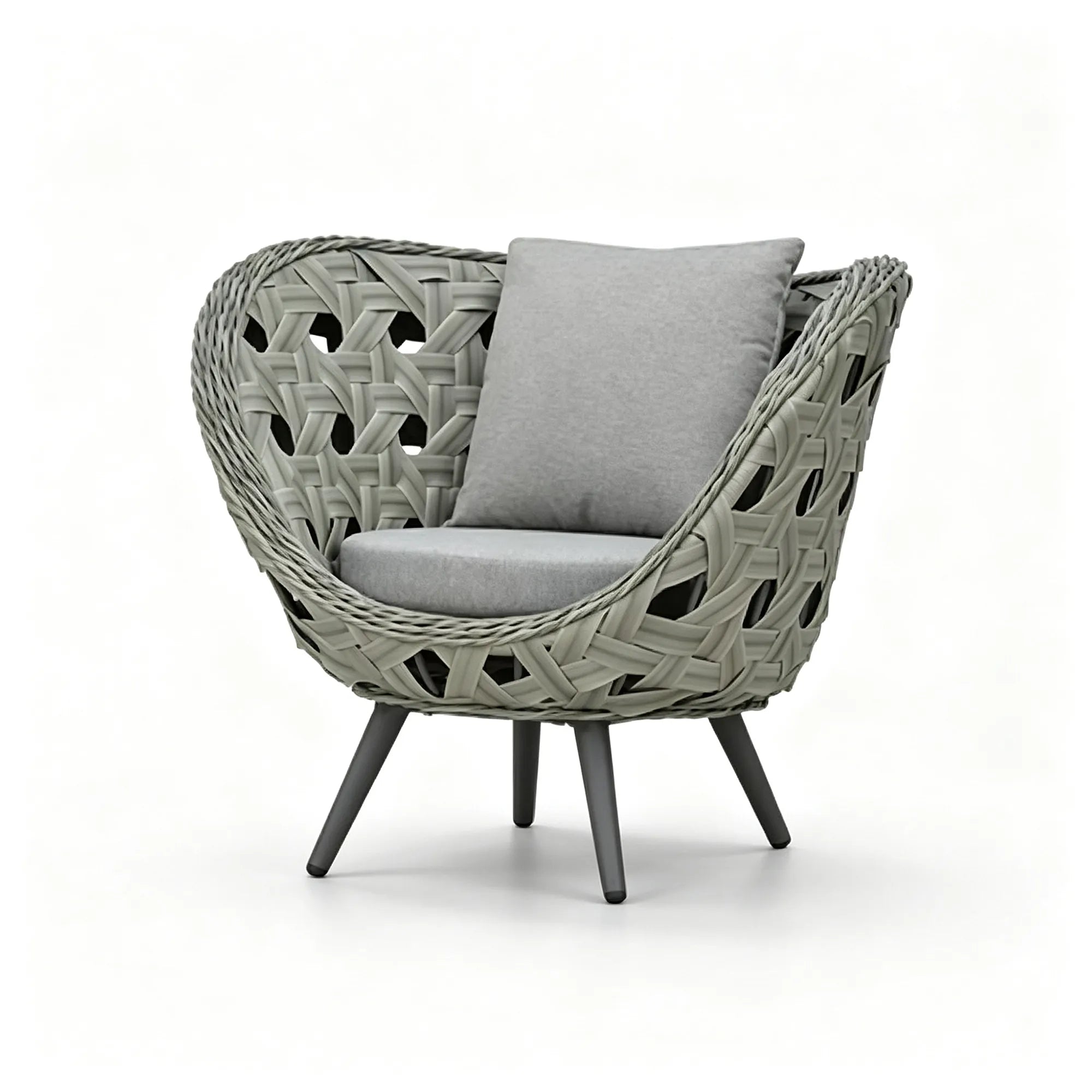 SOLARA Modern Outdoor Lounge Chair - Handwoven PE Rattan - Aluminium Frame - Cushioned Patio Garden Armchair - Grey